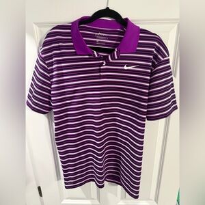 Nike Men's Polo Shirt in Purple and White Stripes
